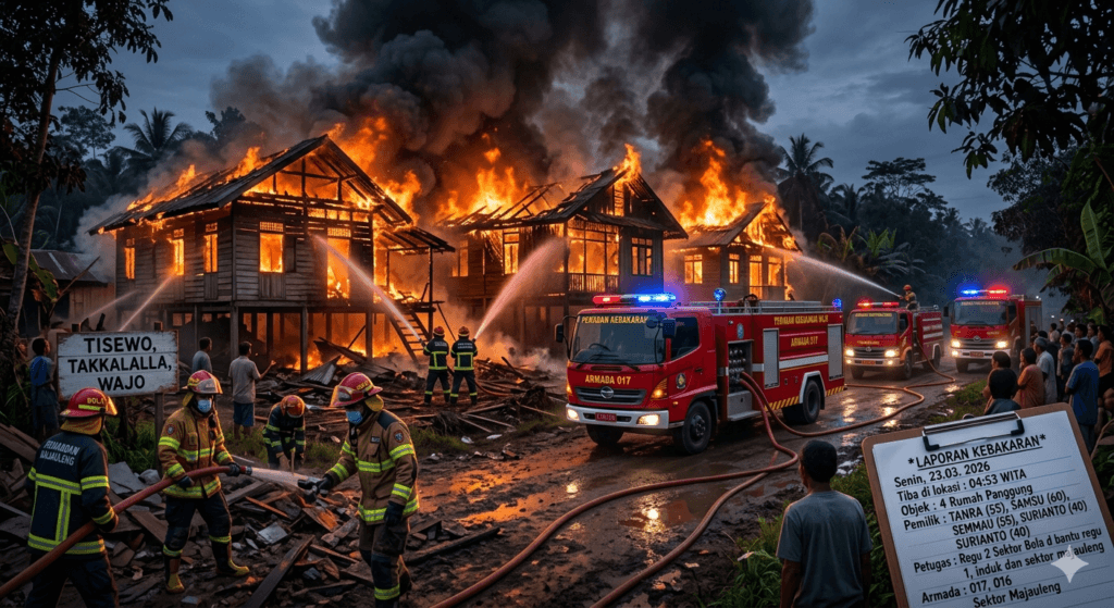 Empat Rumah Panggung di Takkalalla Wajo Hangus Terbakar,