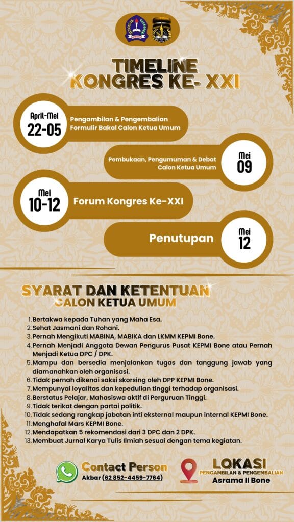 PAGELARAN KONGRES KEPMI BONE AKAN SEGERA DIMULAI, CEK TIME LINE KEGIATANNYA